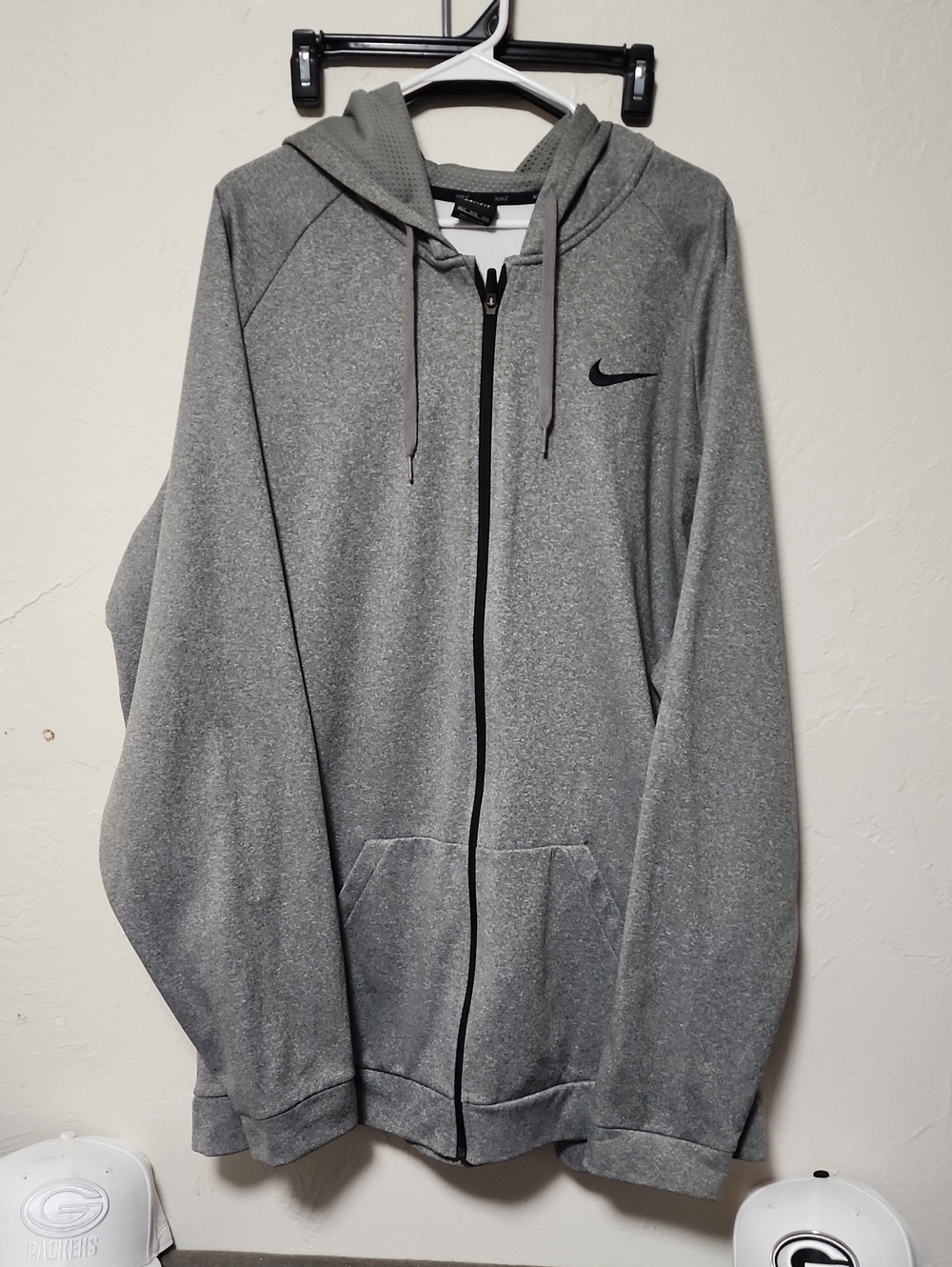 Nike Men's Grey Full-Zip Hoodie with Black Swoosh